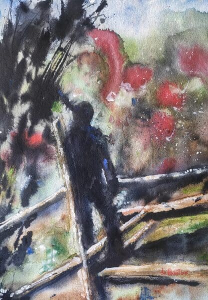 Amuigh Faoin Spéir crossing the fence watercolour