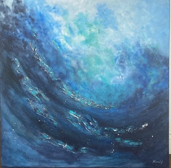 Large statement artwork. 90cms x 90cms “Breaking waves”