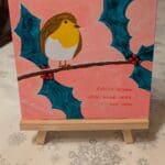 Dreamy Pink Robin & Holly Acrylic Painting