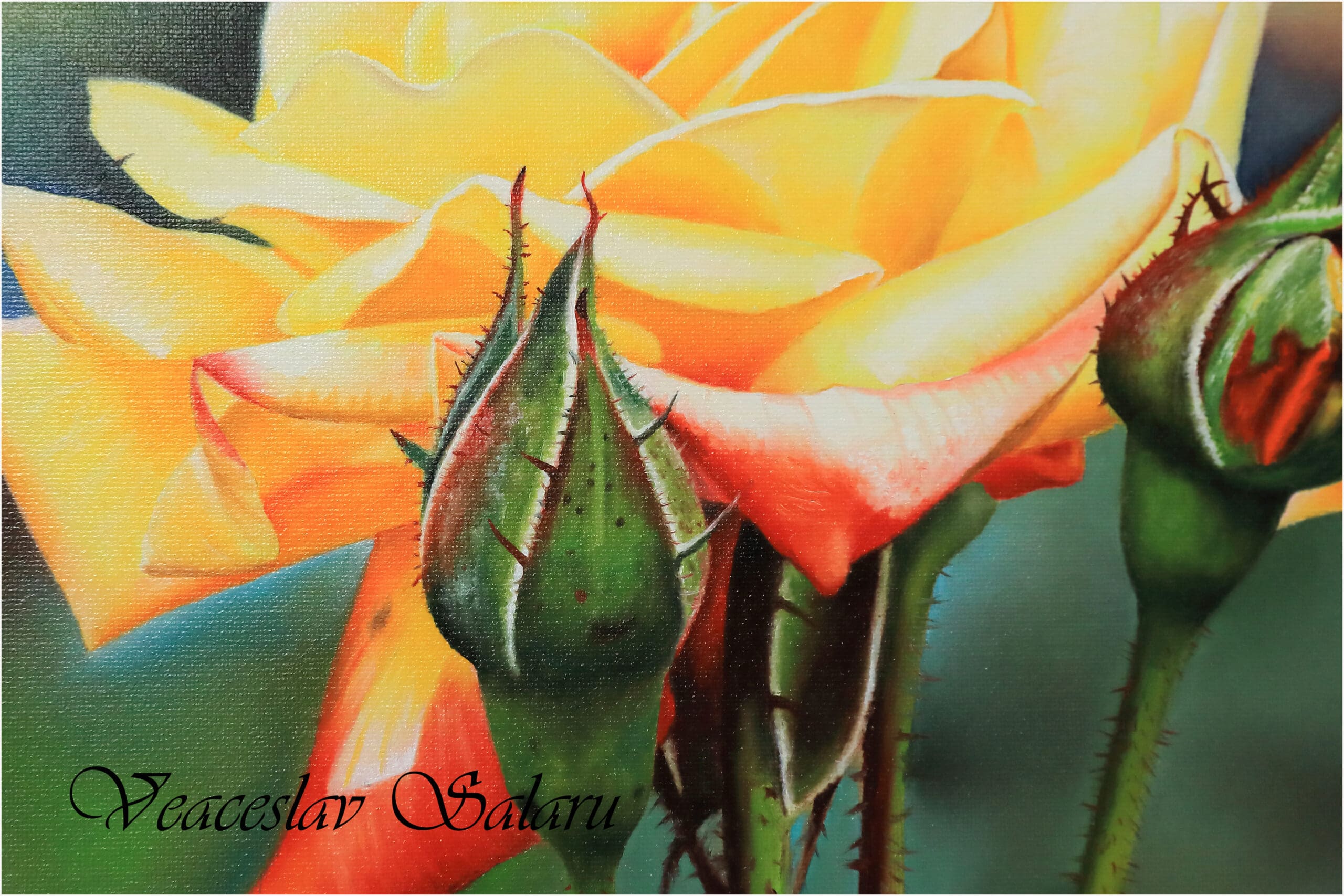 Golden Bloom, Yellow Rose Framed Original Oil Painting - Image 4