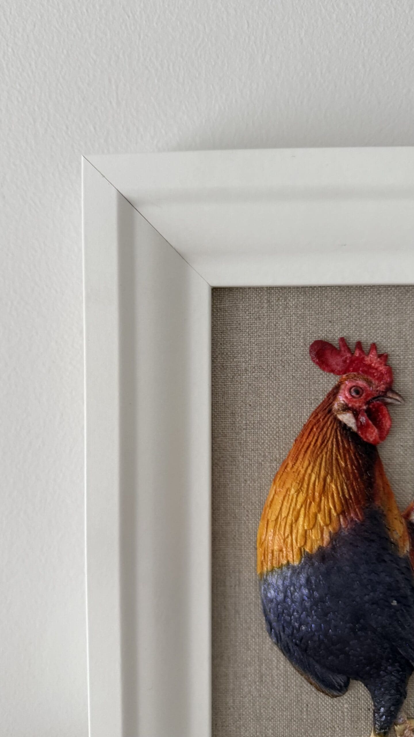 Morning Rooster Original Painted Sculpture Framed - Image 6