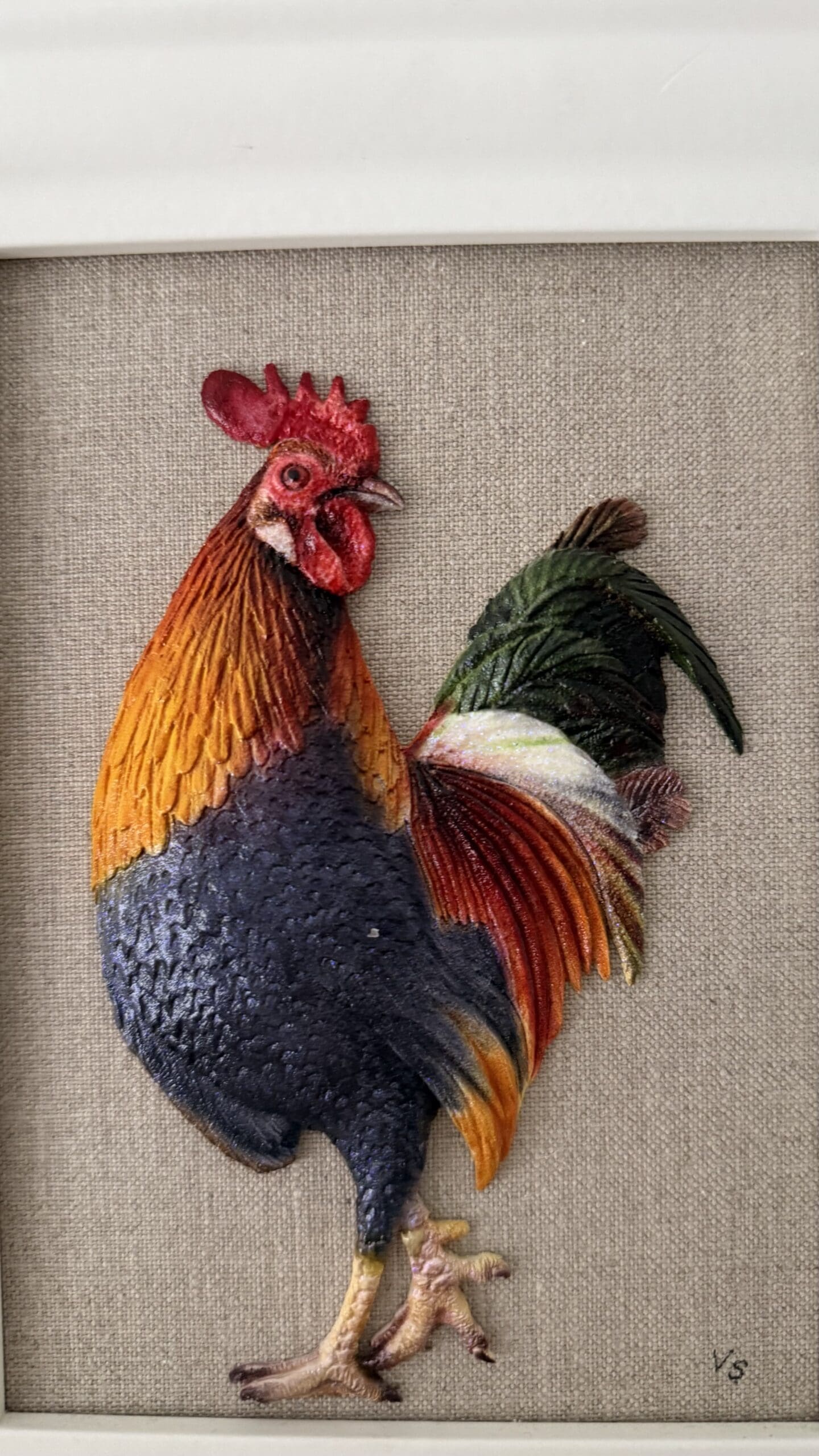 Morning Rooster Original Painted Sculpture Framed - Image 7