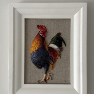Morning Rooster Original Painted Sculpture Framed