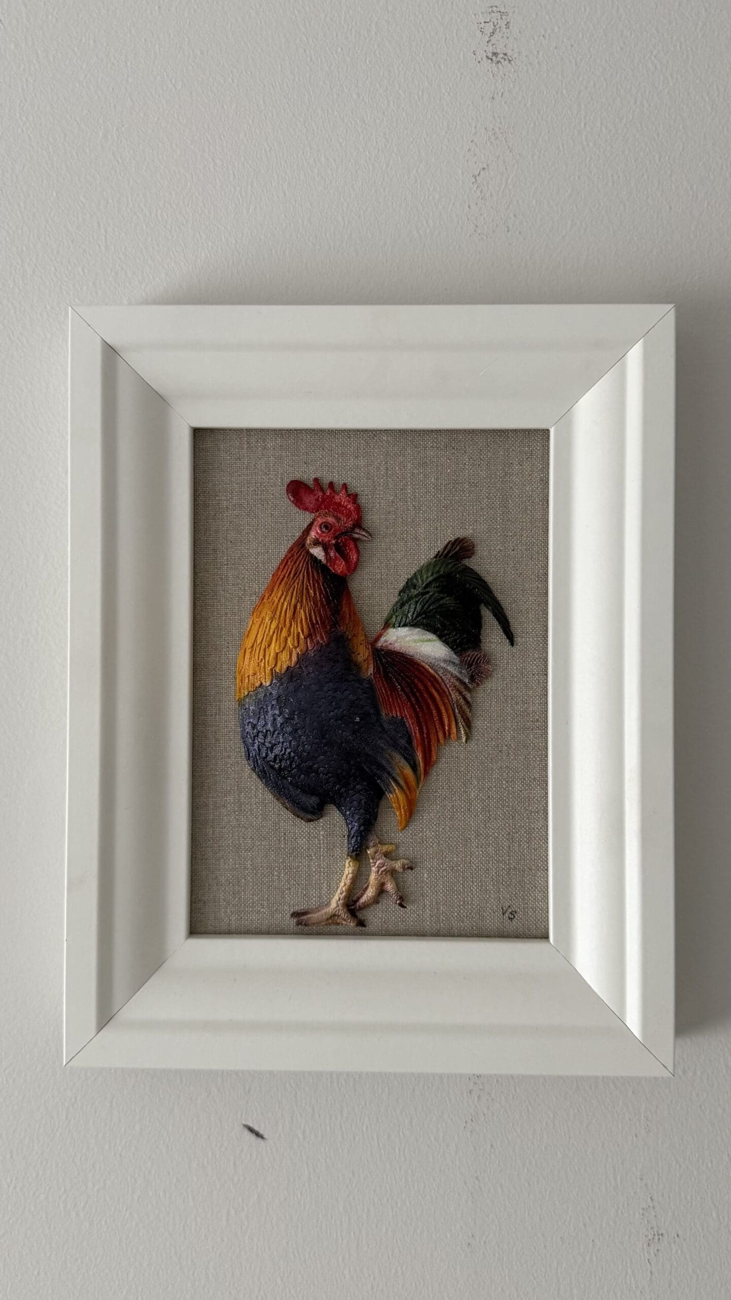 Morning Rooster Original Painted Sculpture Framed