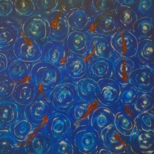 Koi Pond under Moonlight and Raindrops