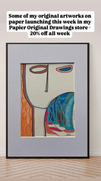 Original Irish Drawing - Irish Art Figurative Art - Eclectic Visage 2 A4 Mounted