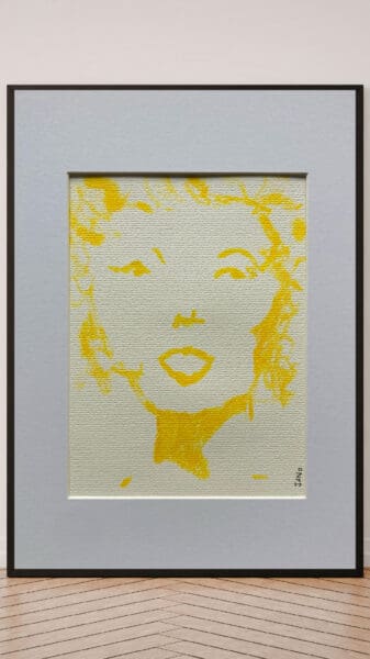 Original Irish Drawing - Irish Art Figurative Art - Marilyn in Yellow A4 Mounted