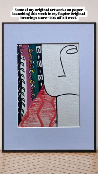 Original Irish Drawing - Irish Art Figurative Art - Eclectic Visage 1 A4 Mounted