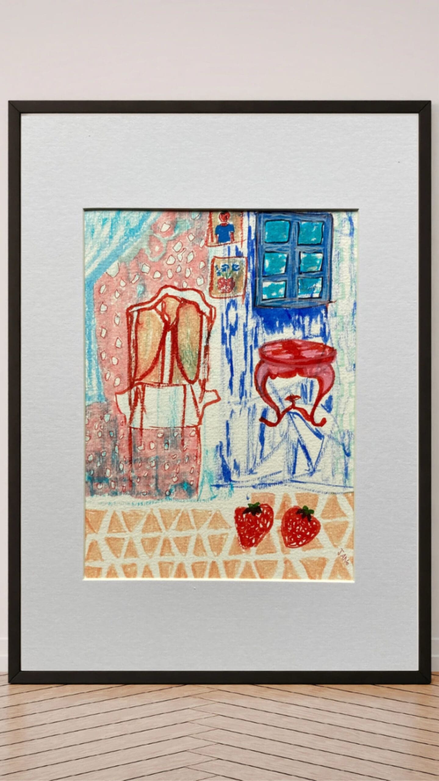 Original Irish Drawing - Irish Art Interiors Art - Strawberry Style A4 Mounted