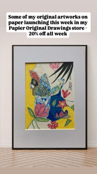 Original Irish Drawing - Irish Art Figurative Art - The Fan And The Girl (after Klimt) A4 Mounted