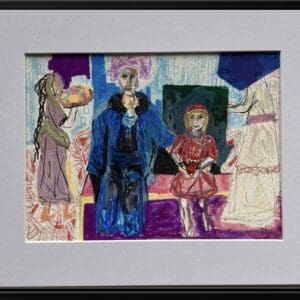 Original Irish Drawing - Abstract - "The Girl with the Strawberry Bag" A4 Mounted Art