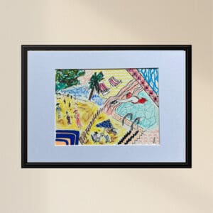 Original Irish Drawing - Irish Art - I Do Like To Be Beside The Sea A4 Mounted