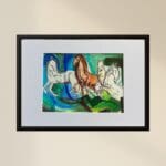 Original Irish Drawing - Irish Art Figurative Art - National Horses in Blue A4 Mounted