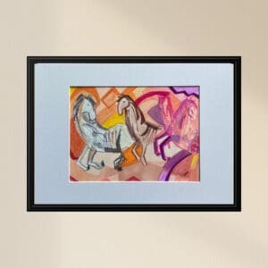 Original Irish Drawing - Irish Art Figurative Art - National Horses in Pink A4 Mounted