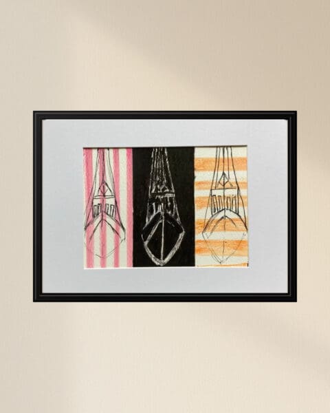 Original Irish Drawing - Irish Art - Boats - Three Boats A4 Mounted