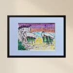 Original Irish Drawing - Irish Art - Boats - The Boatyard A4 Mounted