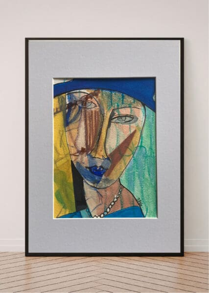 Original Irish Drawing - Irish Art Figurative Art - Mystery Modigliani A4 Mounted