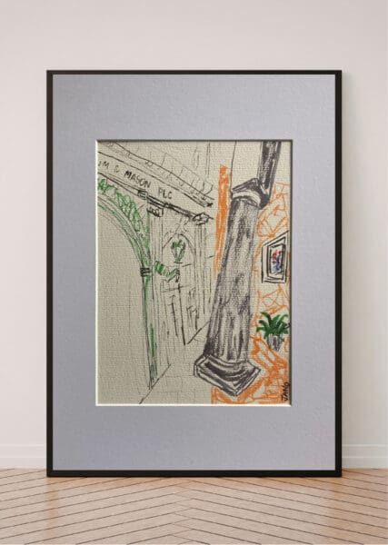 Original Irish Drawing - Irish Art - London - Fortnum and Mason A4 Mounted