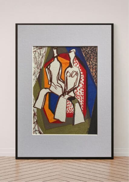 Original Irish Abstract Figurative Drawing Abstract - Himself and Herself A4 Mounted