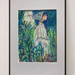 Original Irish Drawing - Irish Art Figurative Art - French Lessons In Blue A4 Mounted