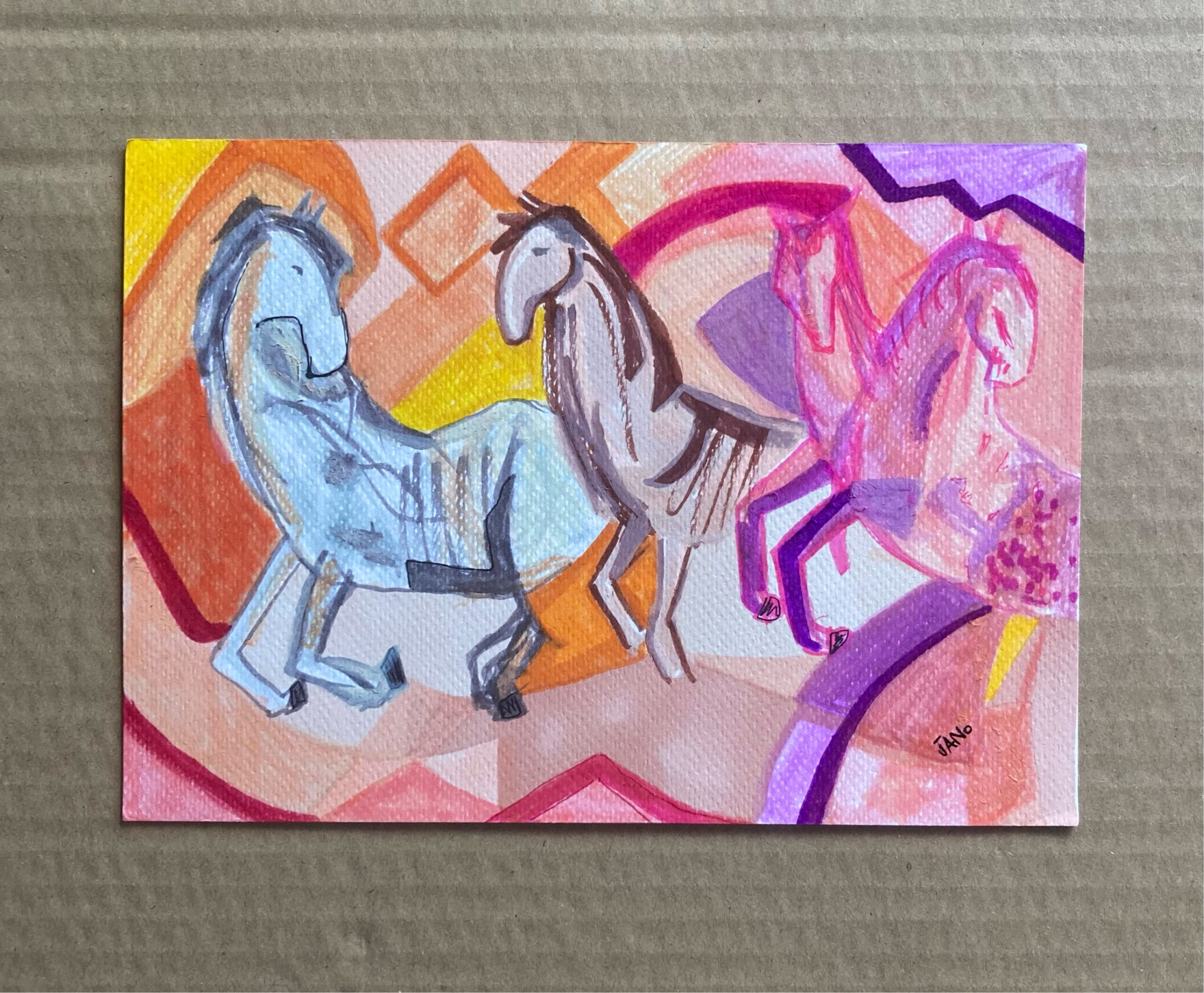 Original Irish Drawing - Irish Art Figurative Art - National Horses in Pink A4 Mounted - Image 2