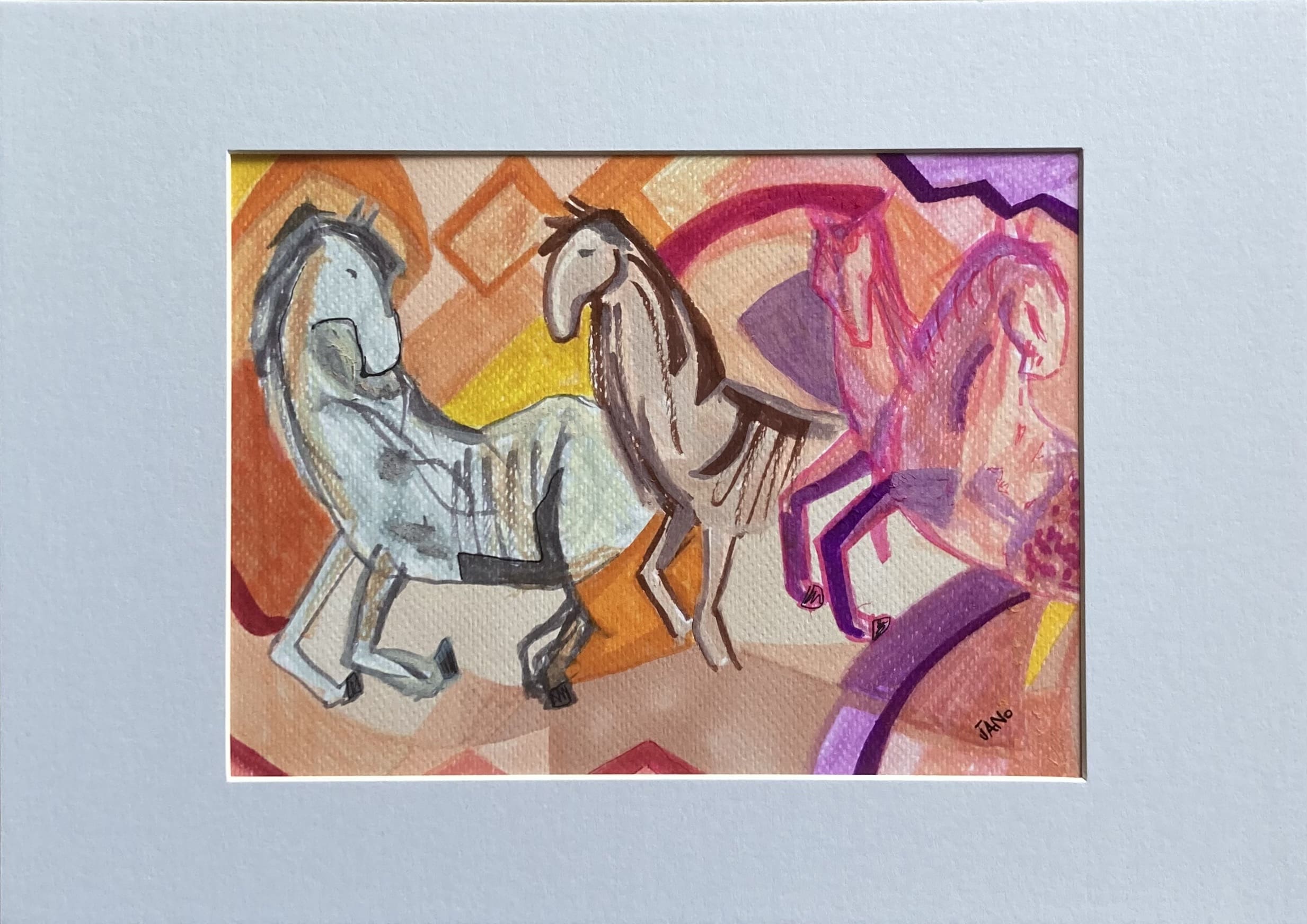 Original Irish Drawing - Irish Art Figurative Art - National Horses in Pink A4 Mounted - Image 4