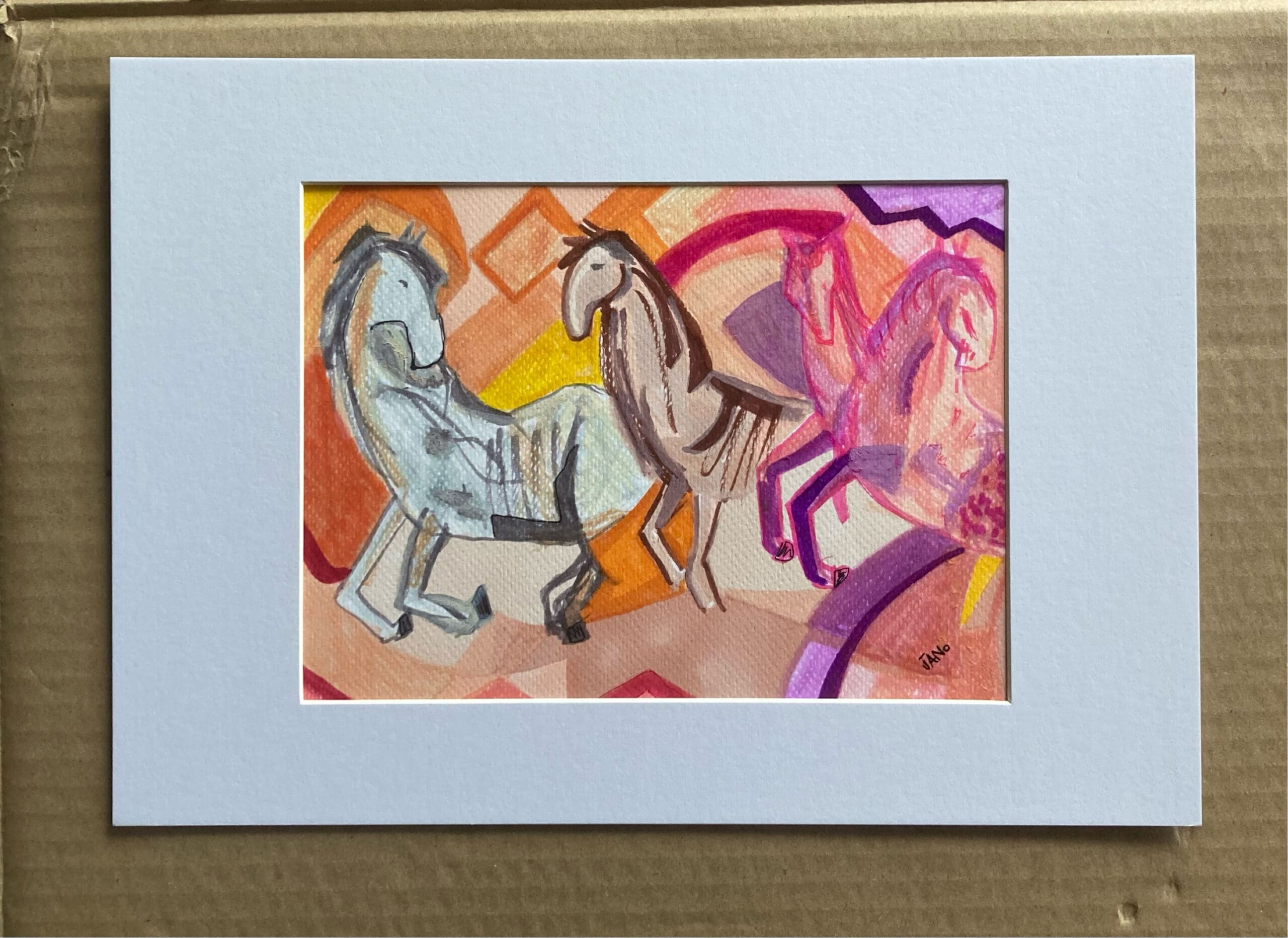 Original Irish Drawing - Irish Art Figurative Art - National Horses in Pink A4 Mounted - Image 3