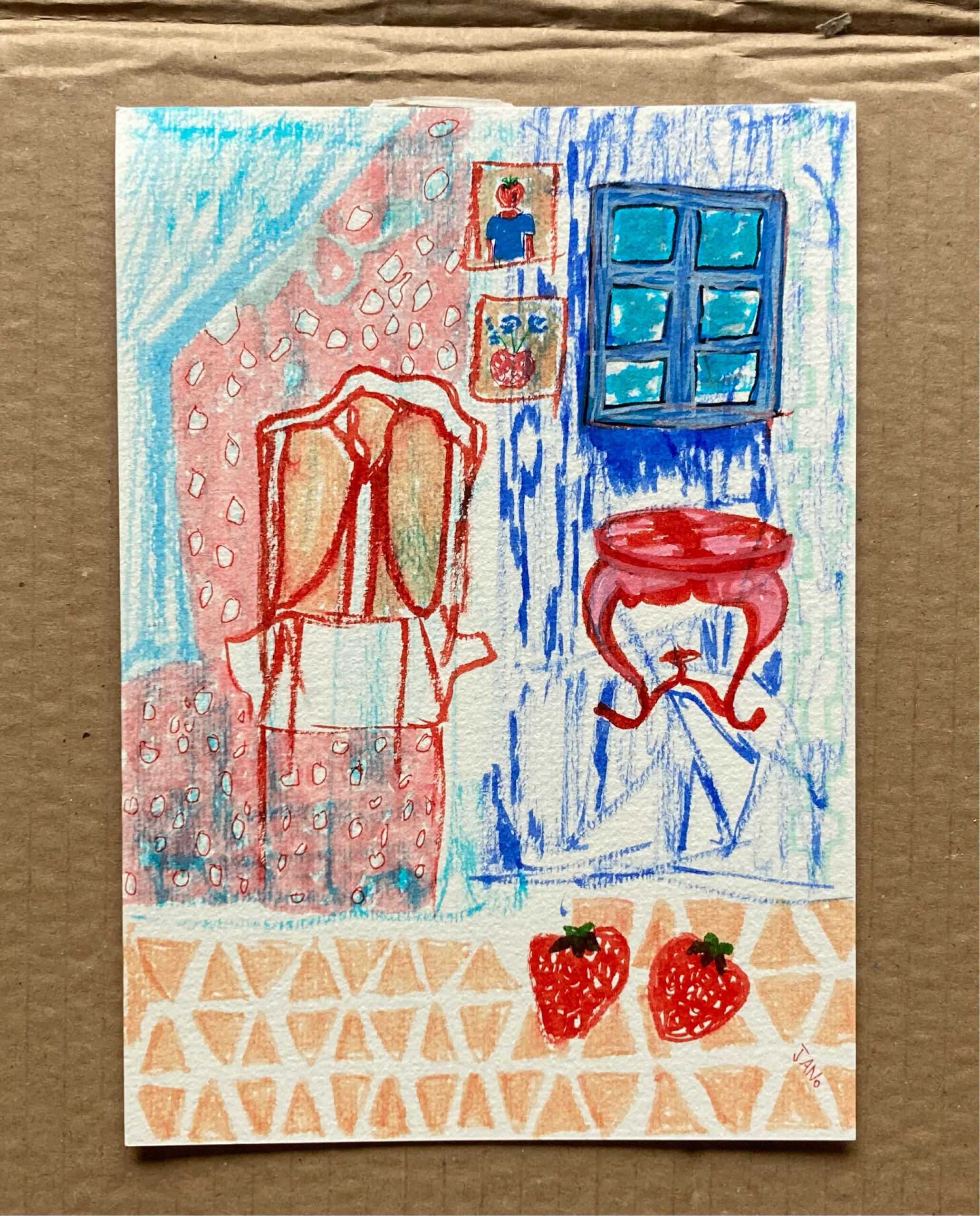 Original Irish Drawing - Irish Art Interiors Art - Strawberry Style A4 Mounted - Image 2