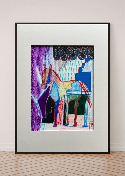 Original Irish Drawing - Irish Art - Horse - Horse Tale A4 Mounted