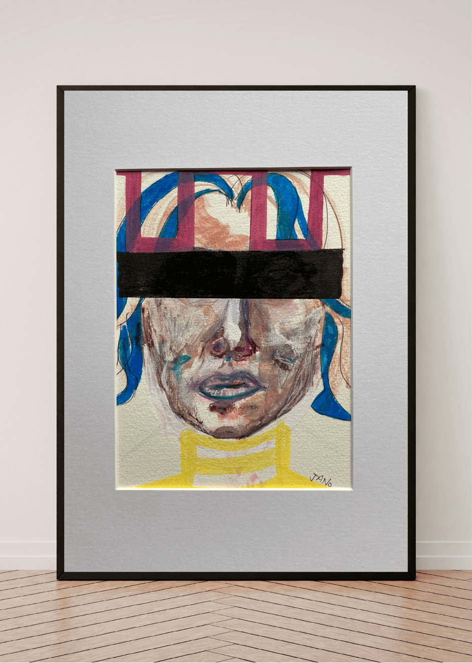 Original Irish Drawing - Irish Art Figurative Art - The Blind Assassin A4 Mounted