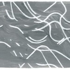 Abstract original gouache artwork on canvas with flowing white intersecting lines over a medium-grey background