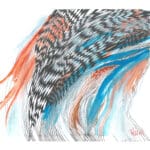 Original abstract mixed-media artwork with dense black pen intersecting lines creating a woven pattern, paired with washes of cyan blue and rust-orange watercolor on watercolor paper