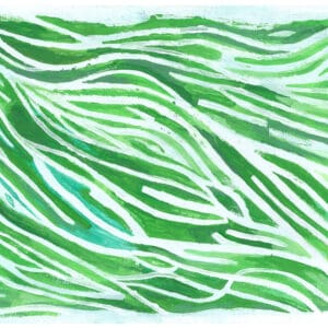 Abstract original gouache artwork on canvas with flowing green brushstrokes