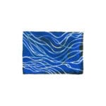 Abstract original gouache artwork on canvas with flowing white and light blue wavy lines over a deep blue background.