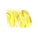 Abstract original gouache, watercolor and pen artwork with broad yellow and ochre washes and looping black lines on a watercolor postcard.