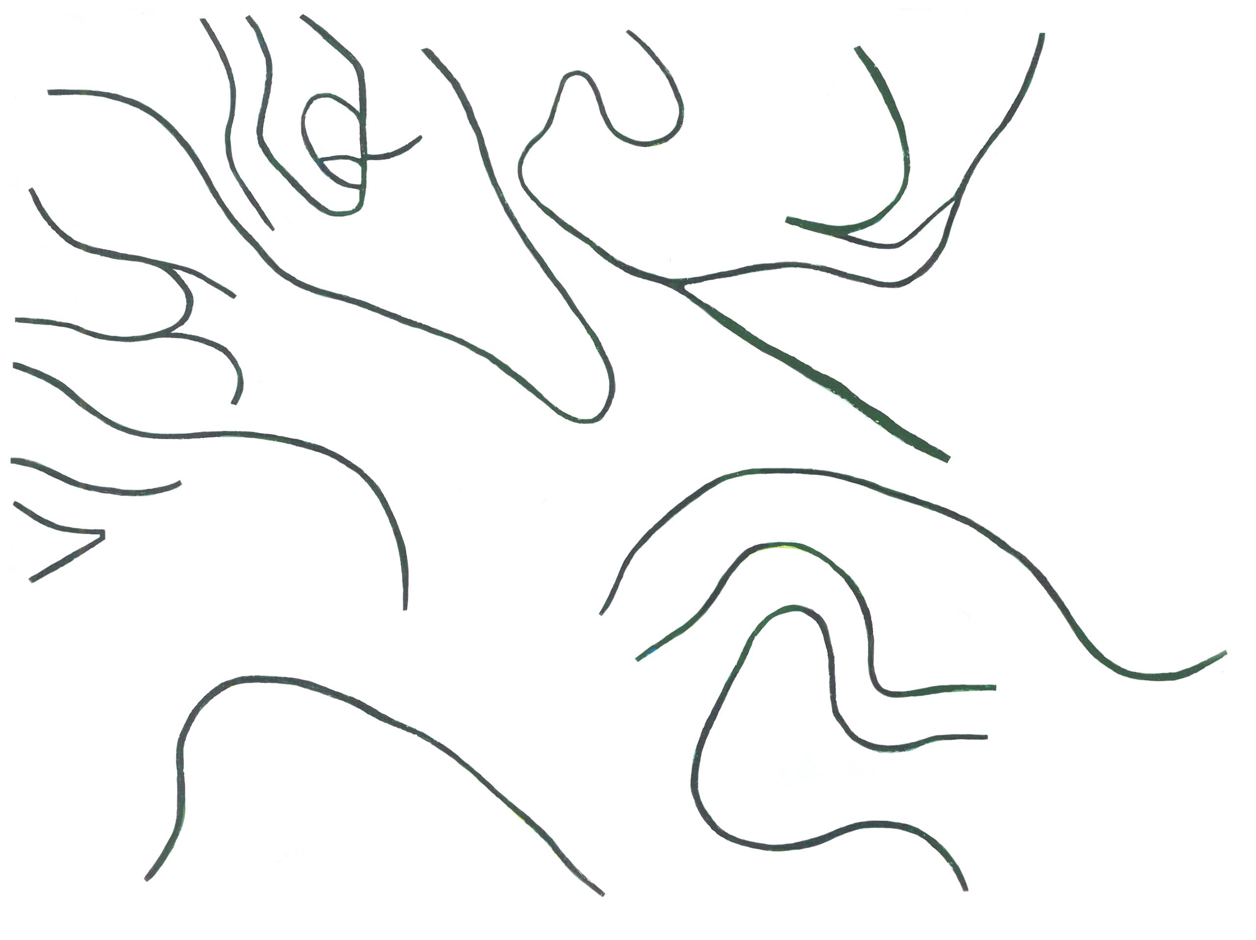 Abstract archival print with wavy black ink lines forming organic loops on a white background.