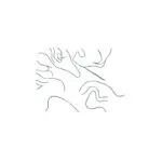 Abstract archival print with wavy black ink lines forming organic loops on a white background.