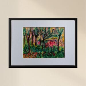 Original Irish Drawing - Irish Art - Horse - Fauvist Forest A4 Mounted