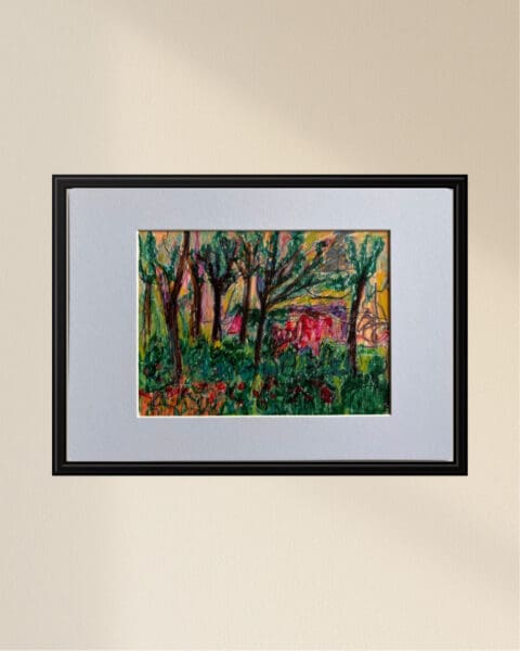 Original Irish Drawing - Irish Art - Horse - Fauvist Forest A4 Mounted