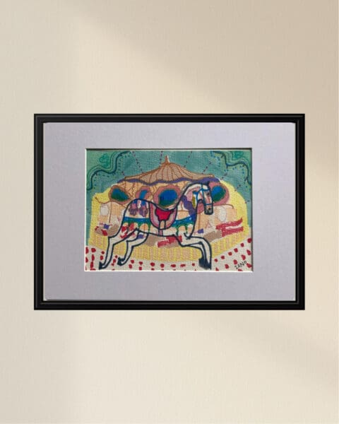 Original Irish Drawing - Irish Art Horse Circus Art - Carousel Memories A4 Mounted