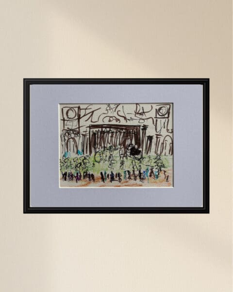 Original Irish Drawing - Irish Art - Music, Orchestra - The Concert A4 Mounted