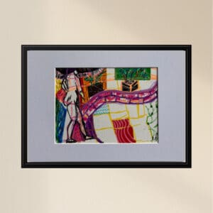 Original Irish Drawing - Irish Art Figurative Art - Strolling On My Patio A4 Mounted