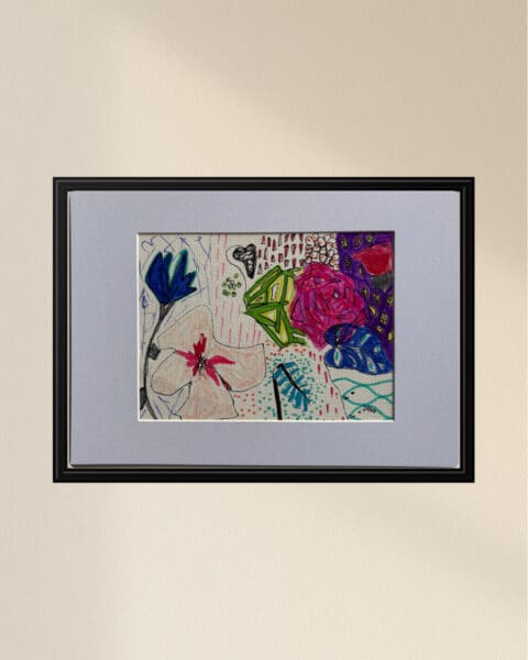 Original Irish Drawing - Irish Art - Floral, Abstract - Ebb and Flow A4 Mounted