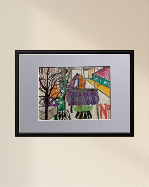 Original Irish Drawing - Irish Art -Dublin - Nassau Street A4 Mounted