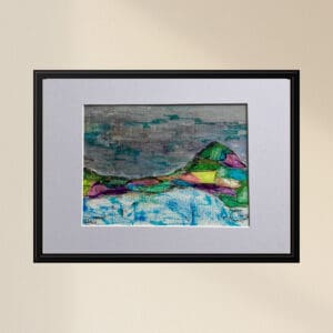 Original Irish Drawing - Irish Art - Landscape Art - The Mountain View A4 Mounted