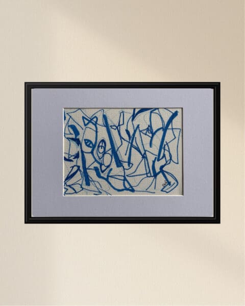 Original Irish Drawing - Irish Art Abstract - Installation in Blue A4 Mounted