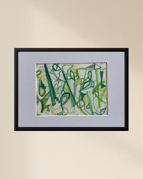Original Irish Drawing - Irish Art Abstract - Installation in Green A4 Mounted