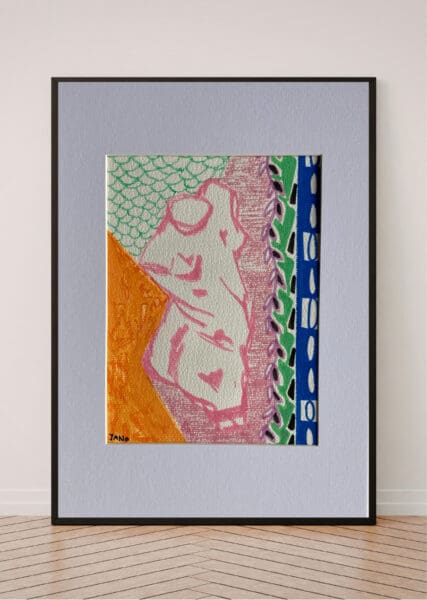 Original Irish Drawing - Irish Art - Interior Design - The Statue in the Hallway A4 Mounted