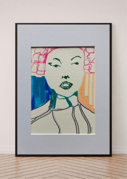 Original Irish Drawing - Irish Art Figurative Art - Rebel With Pink Hair A4 Mounted
