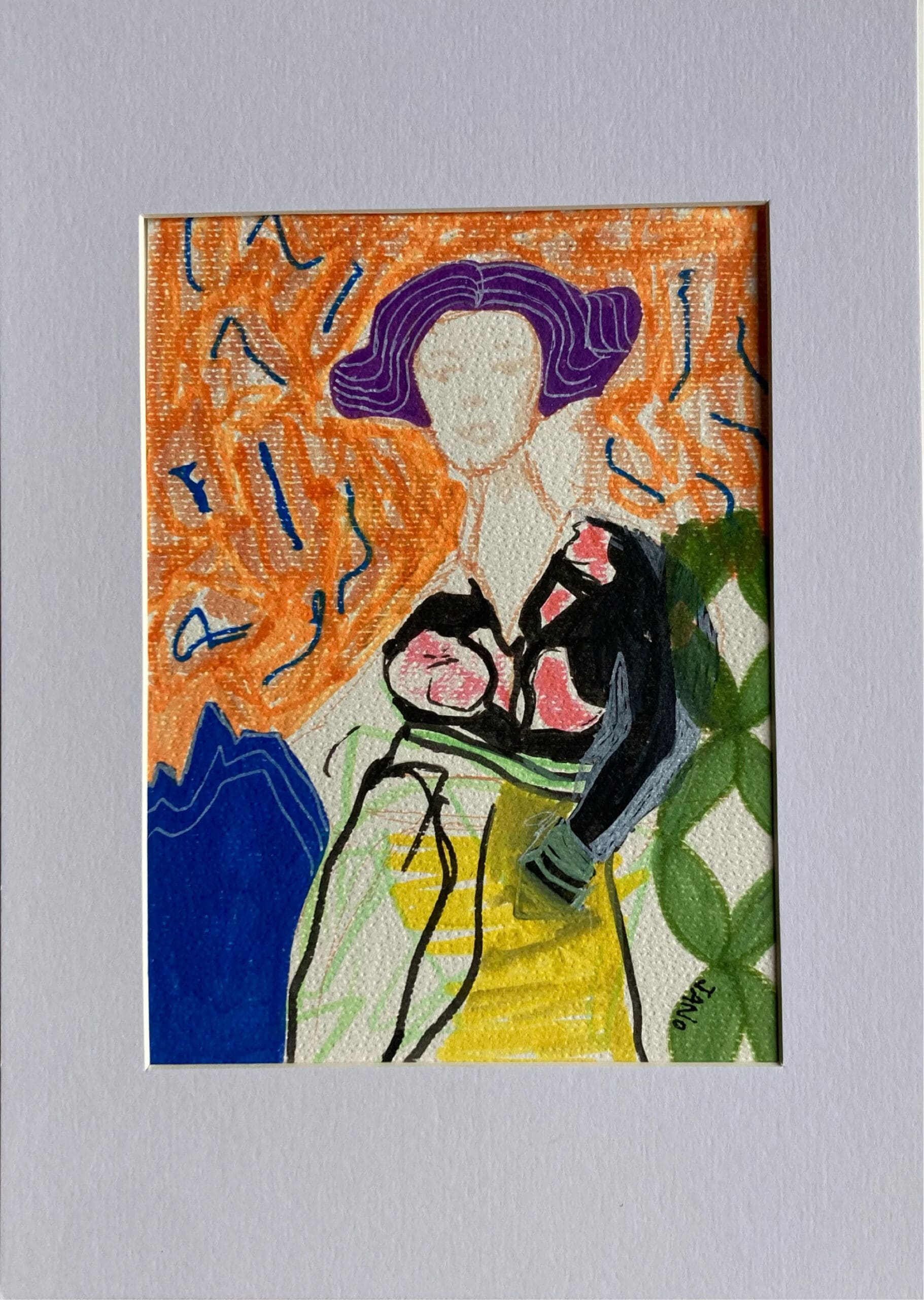Original Irish Drawing - Irish Art Abstract Figurative - Vinted A4 Mounted - Image 4